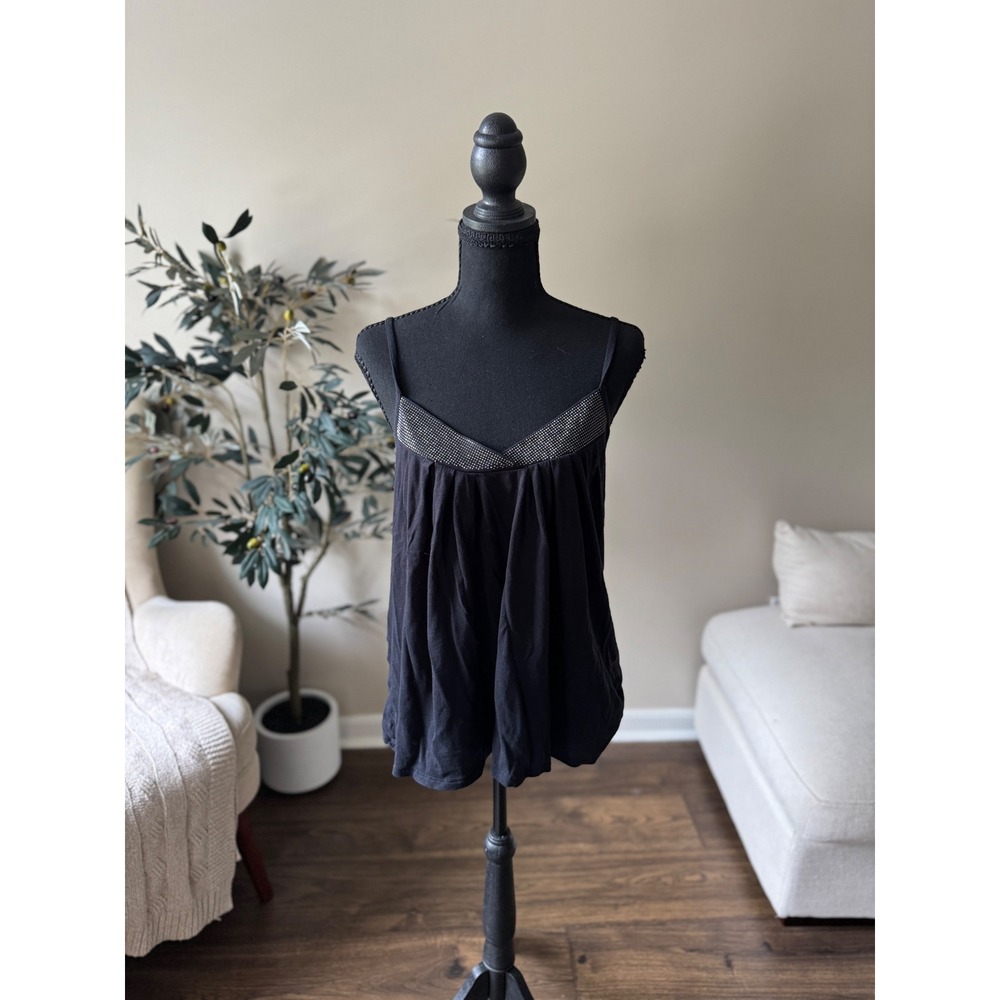 Express Dreamweight Cotton Black Rhinestone Studded Empire Waist Camisole Top L